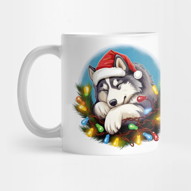 Lazy Siberian Husky Dog at Christmas by Chromatic Fusion Studio